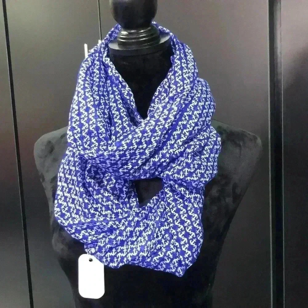 Infinity Nautical Anchors Scarf/wrap,navy blue & white, approx. 40 L x 27 W